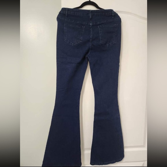 High Waist Flared Dark Wash Blue Denim Jeans Bell Bottom - Picture 11 of 11